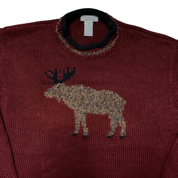 Vintage Y2K Moose Nature knit Mockneck Sweater Size XL Earth Tones Gorpcore - Picture 5 of 9